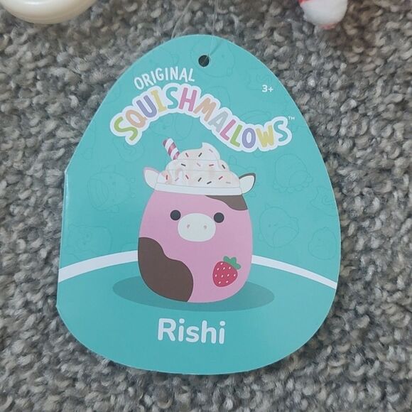 New With Tag Squishmallow 3.5" Rishi The Strawberry Milkshake Cow Plush Clip - Picture 6 of 10